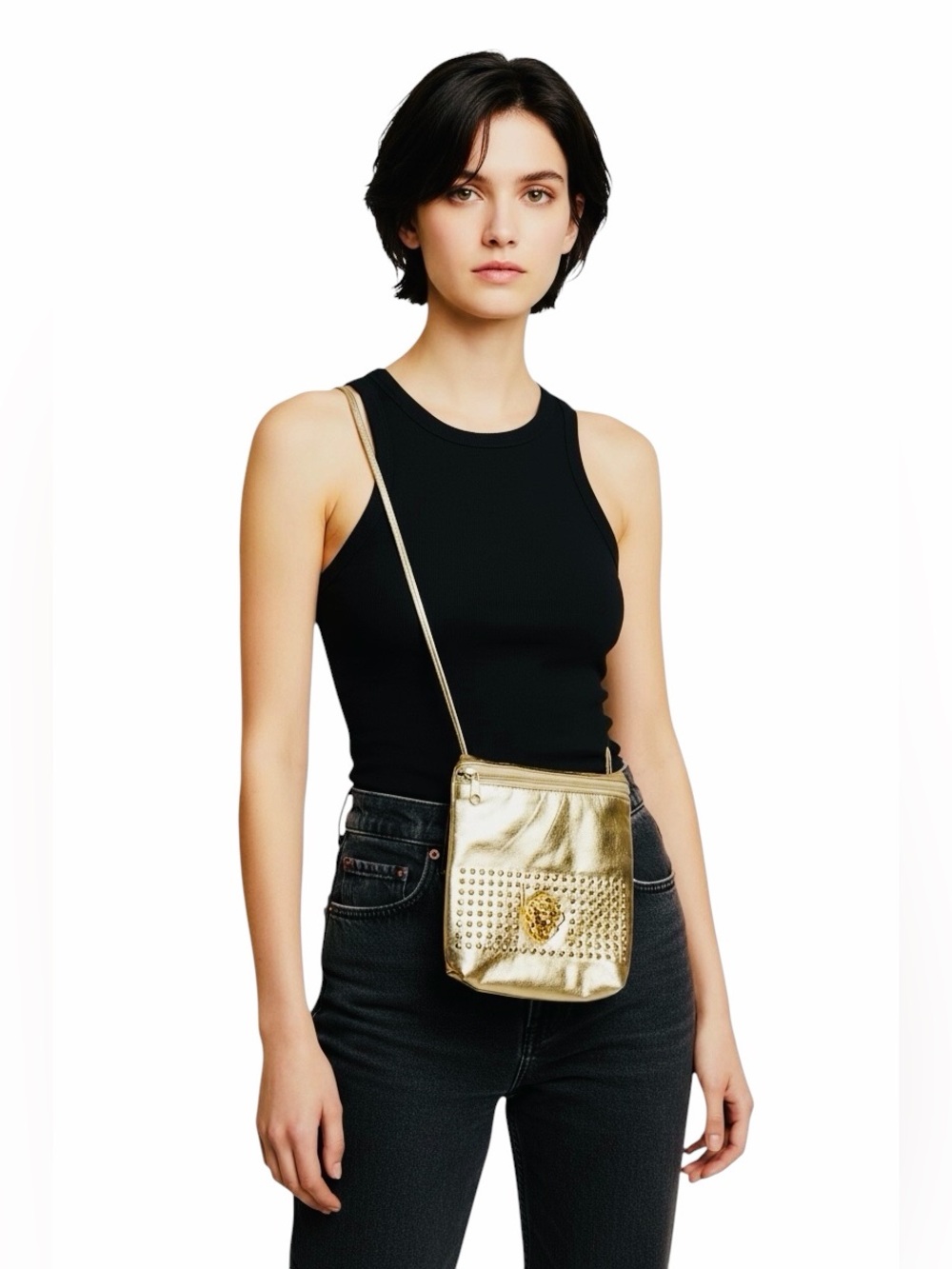 Vintage Y2K Gold Leather Crossbody Purse.